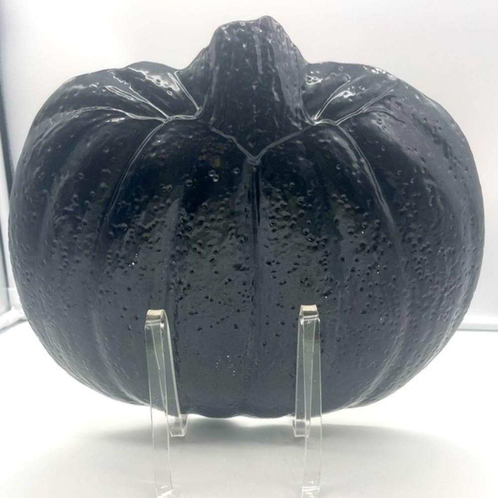 Akcam: Turkish Art Glass Black Pumpkin Shape Platter Halloween Gothic Fall Decor